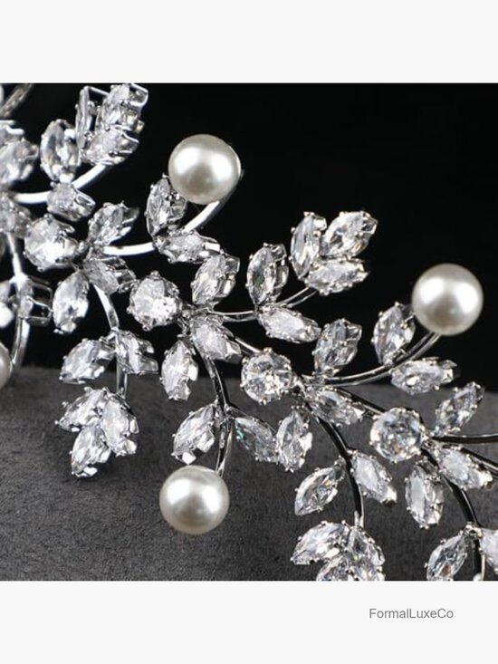 Leaf CZ Pearl Bridal Headband Tiara Wedding Hair Piece Bride